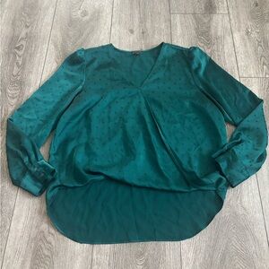 Ann Taylor Teal V-Neck Long Sleeve Blouse